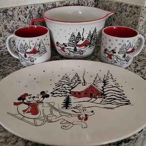 red white and black disney mickey and minnie winter scene dinner set
